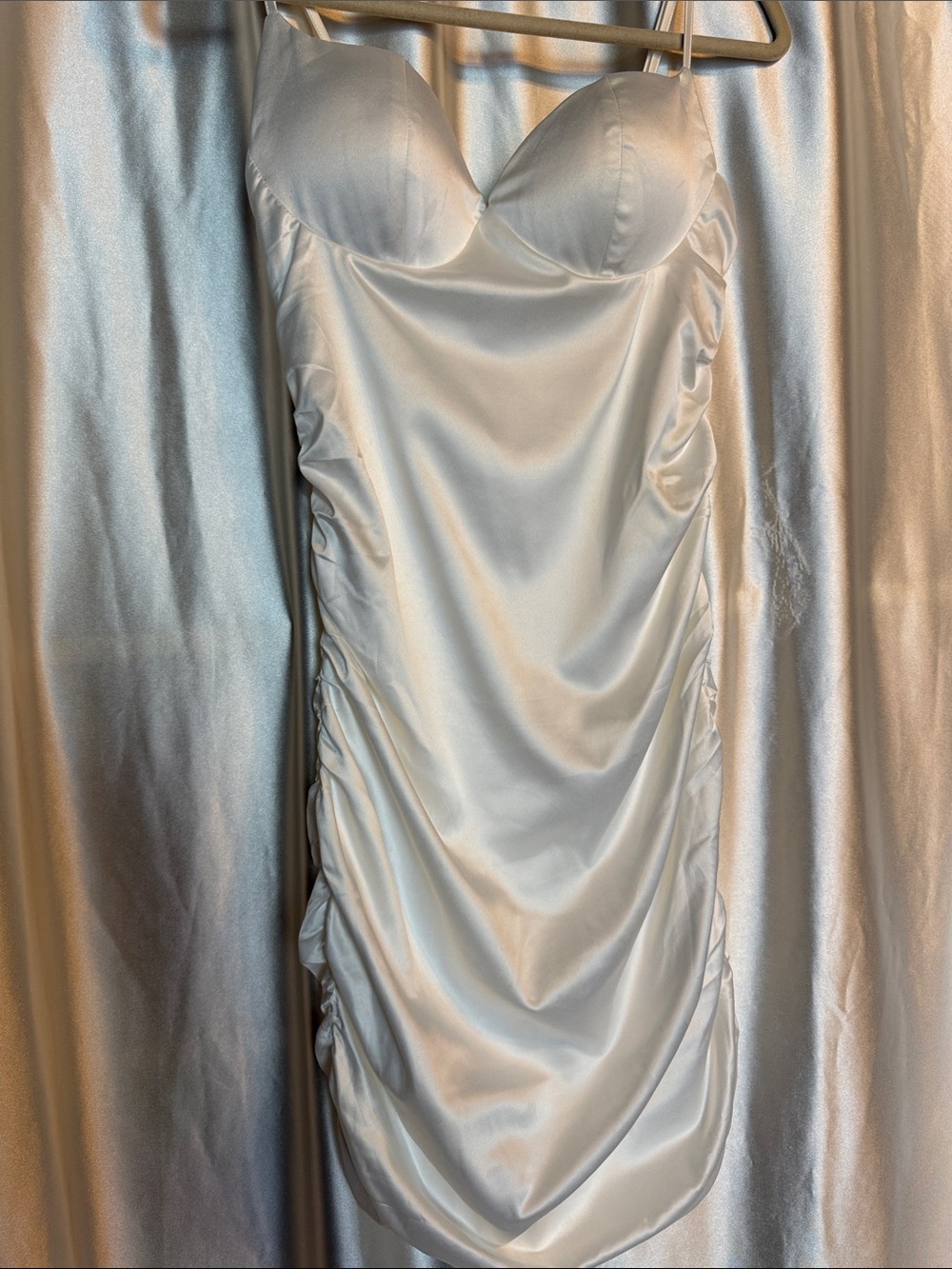 Strapless Satin Ruched Slip Dress in Ivory